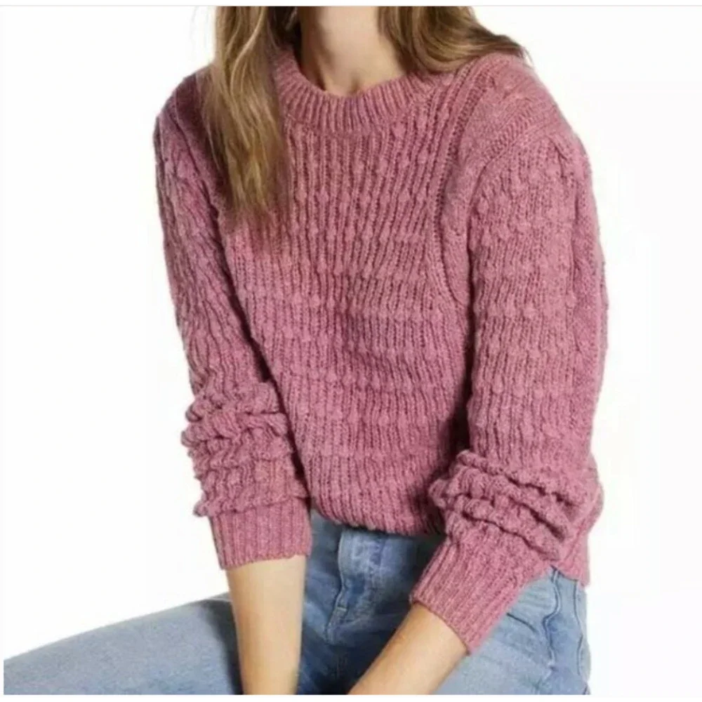 SOMETHING NAVY • Pink Crewneck Cable Knit Sweater Sz XS - Picture 1 of 7